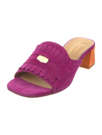 The Office of Angela Scott Suede Fringe Trim Accent Slides