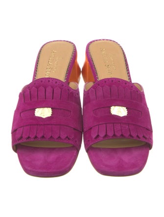 The Office of Angela Scott Suede Fringe Trim Accent Slides