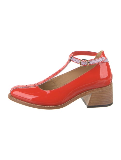 The Office of Angela Scott Patent Leather Scalloped Accent T-Strap Pumps