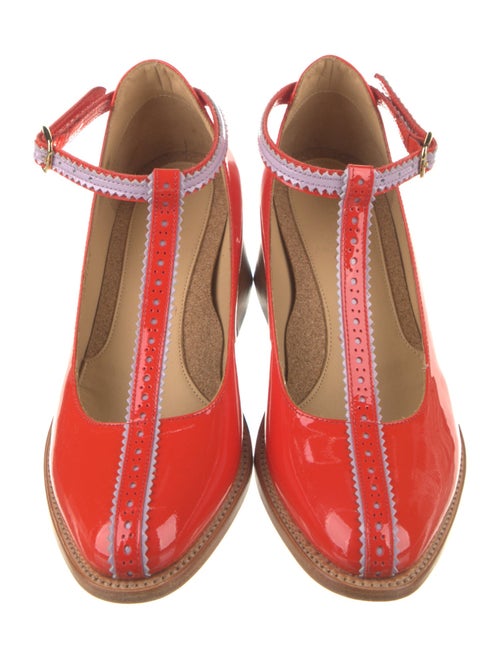 The Office of Angela Scott Patent Leather Scalloped Accent T-Strap Pumps