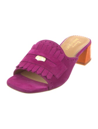 The Office of Angela Scott Suede Fringe Trim Accent Slides