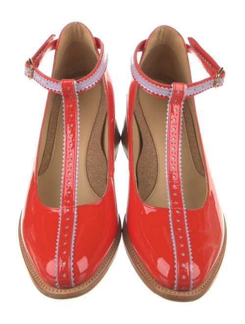 The Office of Angela Scott Patent Leather Scalloped Accent T-Strap Pumps