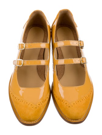 The Office of Angela Scott Patent Leather Leather Trim Embellishment Pumps