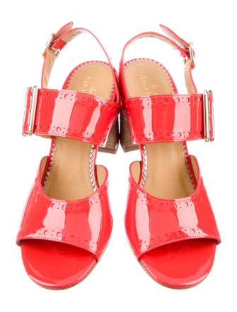 The Office of Angela Scott Patent Leather Leather Trim Embellishment Slingback Sandals