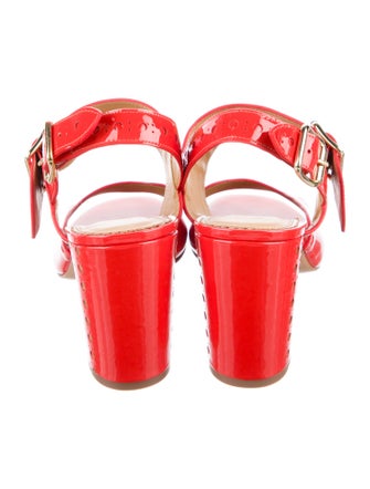 The Office of Angela Scott Patent Leather Leather Trim Embellishment Slingback Sandals