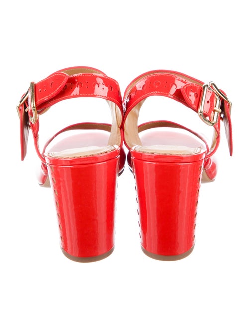 The Office of Angela Scott Patent Leather Leather Trim Embellishment Slingback Sandals