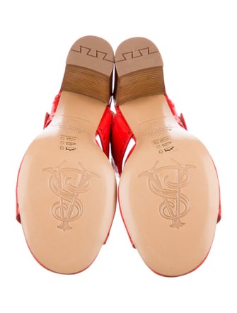 The Office of Angela Scott Patent Leather Leather Trim Embellishment Slingback Sandals