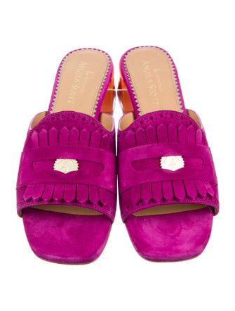 The Office of Angela Scott Suede Leather Trim Embellishment Slides