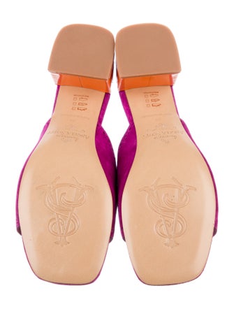 The Office of Angela Scott Suede Leather Trim Embellishment Slides