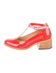 The Office of Angela Scott Patent Leather Colorblock Pattern T-Strap Pumps