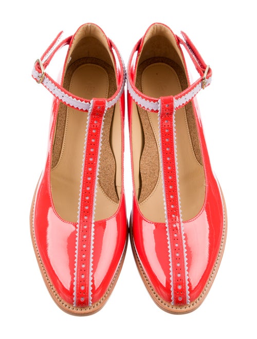 The Office of Angela Scott Patent Leather Colorblock Pattern T-Strap Pumps