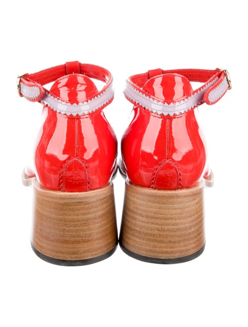 The Office of Angela Scott Patent Leather Colorblock Pattern T-Strap Pumps