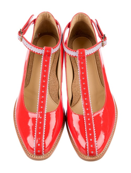 The Office of Angela Scott Patent Leather Leather Trim Embellishment T-Strap Pumps