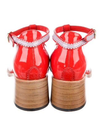 The Office of Angela Scott Patent Leather Leather Trim Embellishment T-Strap Pumps