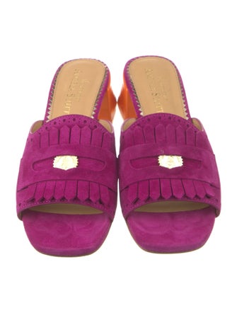 The Office of Angela Scott Suede Fringe Trim Accent Slides