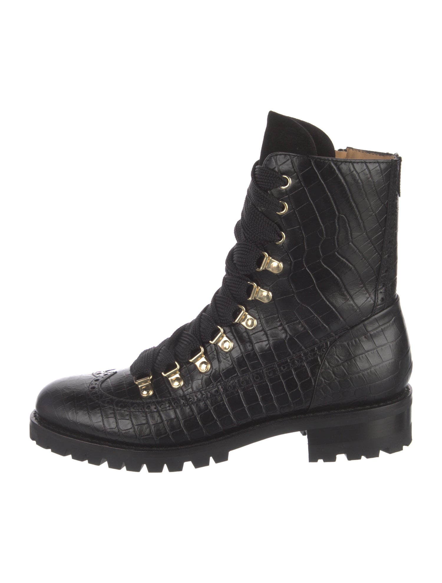 The Office of Angela Scott Leather Animal Print Combat Boots