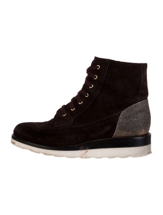 The Office of Angela Scott Suede Colorblock Pattern Lace-Up Boots