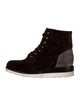 The Office of Angela Scott Suede Colorblock Pattern Lace-Up Boots