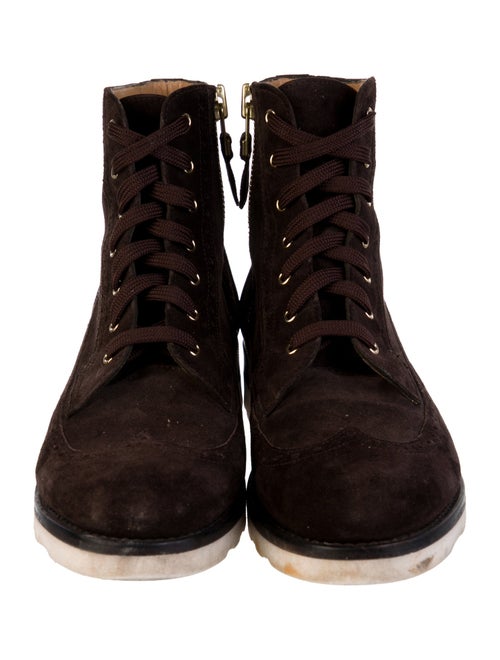 The Office of Angela Scott Suede Colorblock Pattern Lace-Up Boots