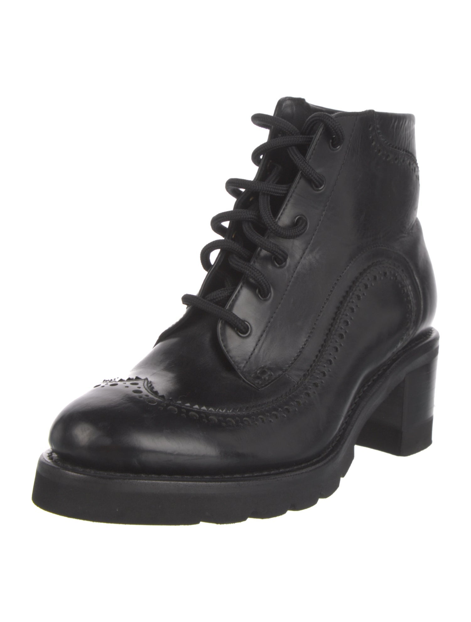 The Office of Angela Scott Leather Colorblock Pattern Lace-Up Boots