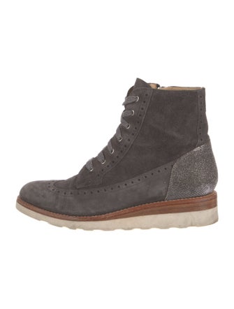 The Office of Angela Scott Suede Glitter Accents Lace-Up Boots