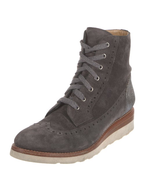 The Office of Angela Scott Suede Glitter Accents Lace-Up Boots