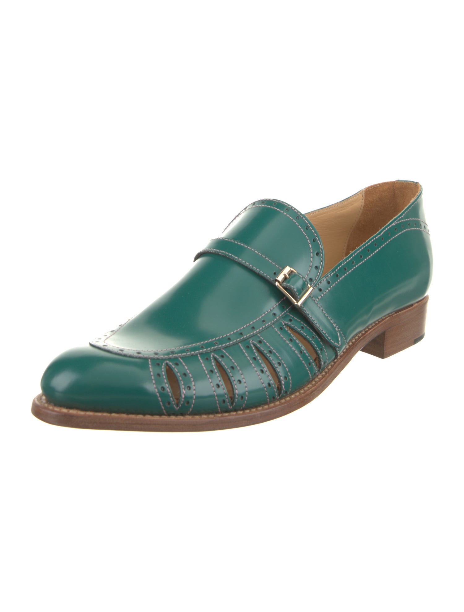 The Office of Angela Scott Leather Colorblock Pattern Loafers