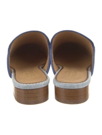 The Office of Angela Scott Denim Colorblock Pattern Mules