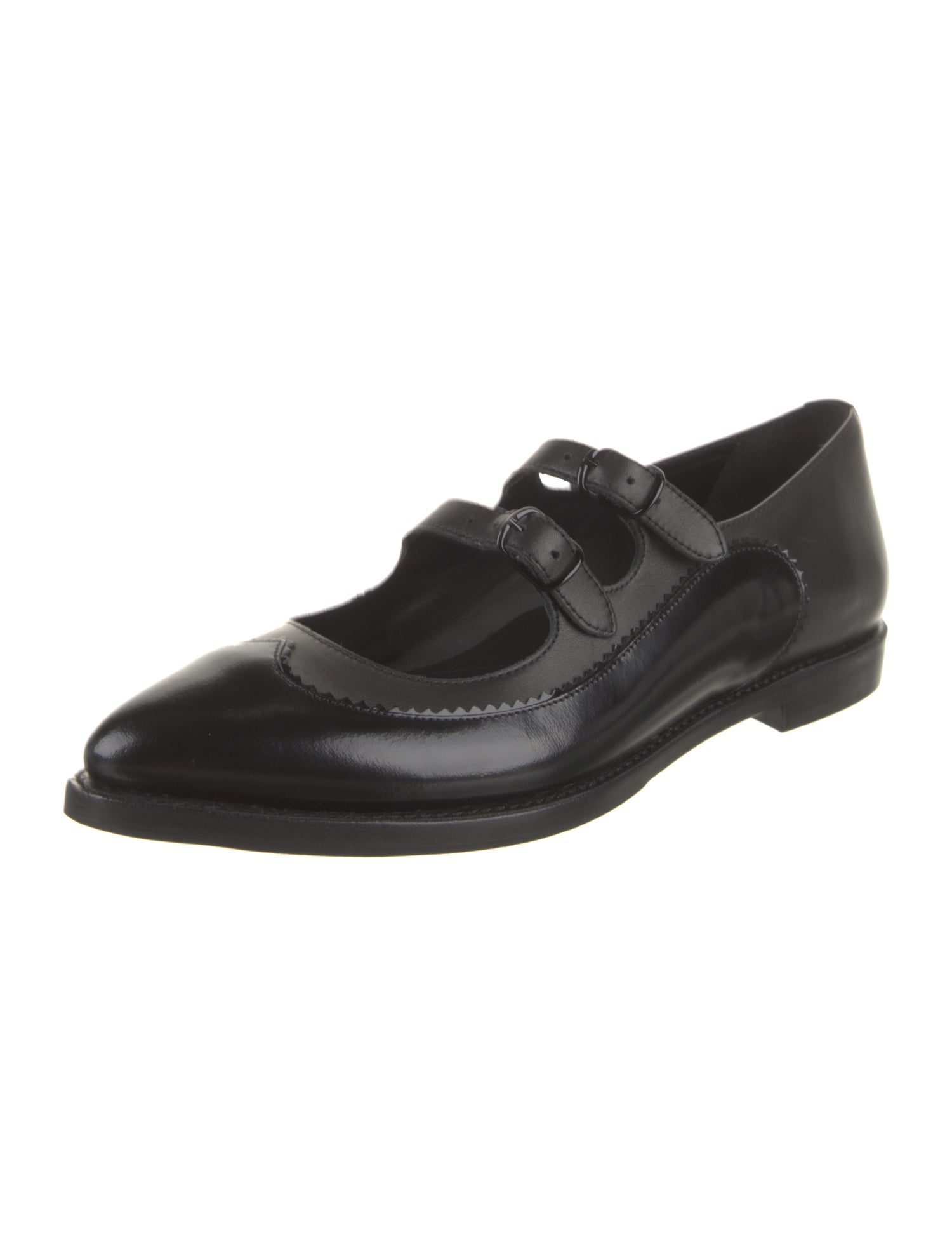 The Office of Angela Scott Leather Scalloped Accent Mary Jane Flats