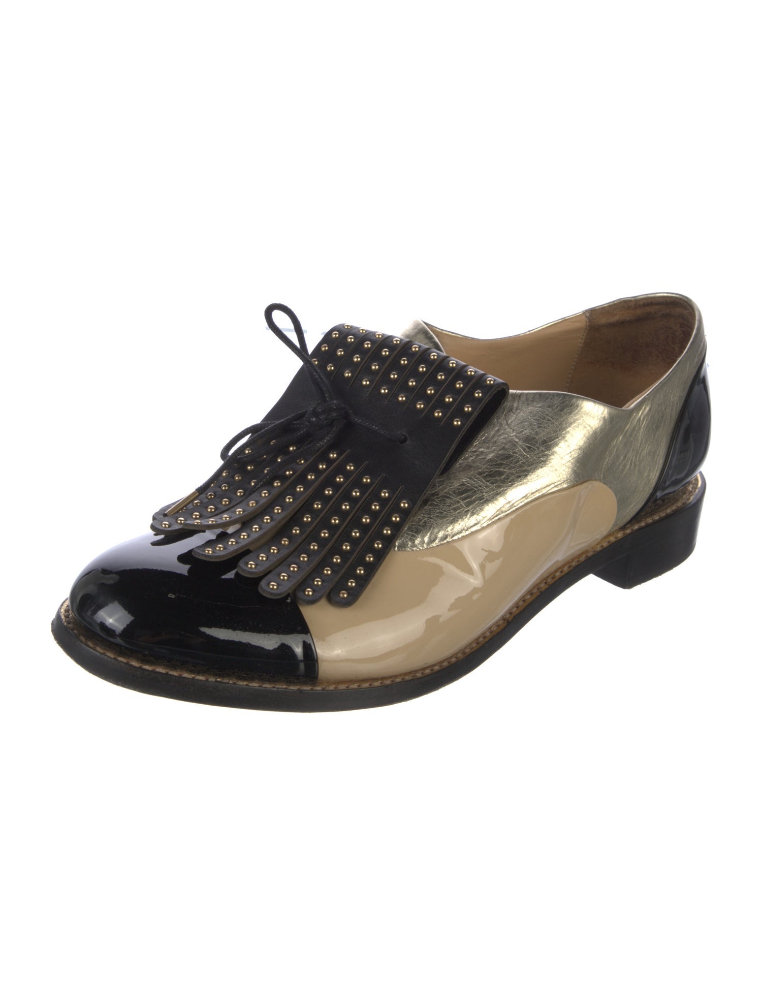 The Office of Angela Scott Patent Leather Colorblock Pattern Oxfords