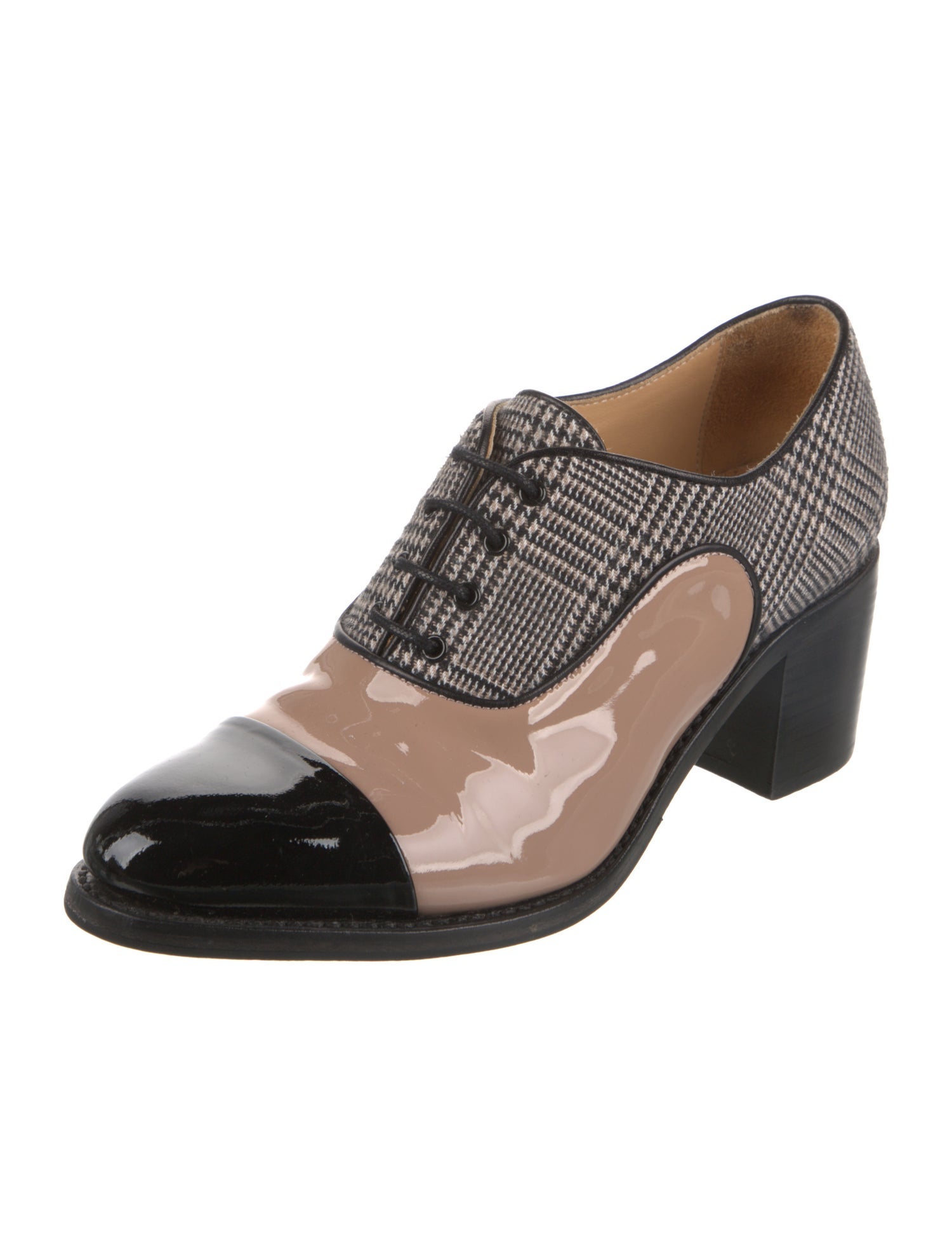 The Office of Angela Scott Patent Leather Houndstooth Print Pumps