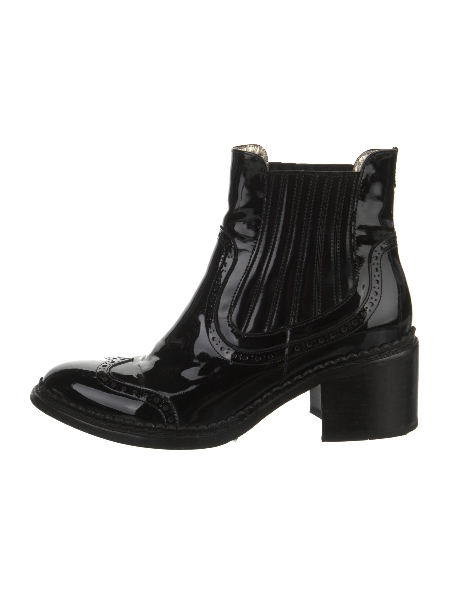 The Office of Angela Scott Patent Leather Lasercut Accents Chelsea Boots