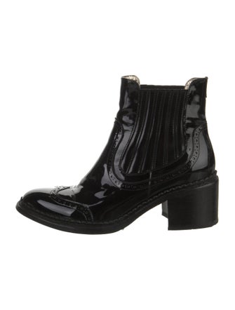 The Office of Angela Scott Patent Leather Lasercut Accents Chelsea Boots