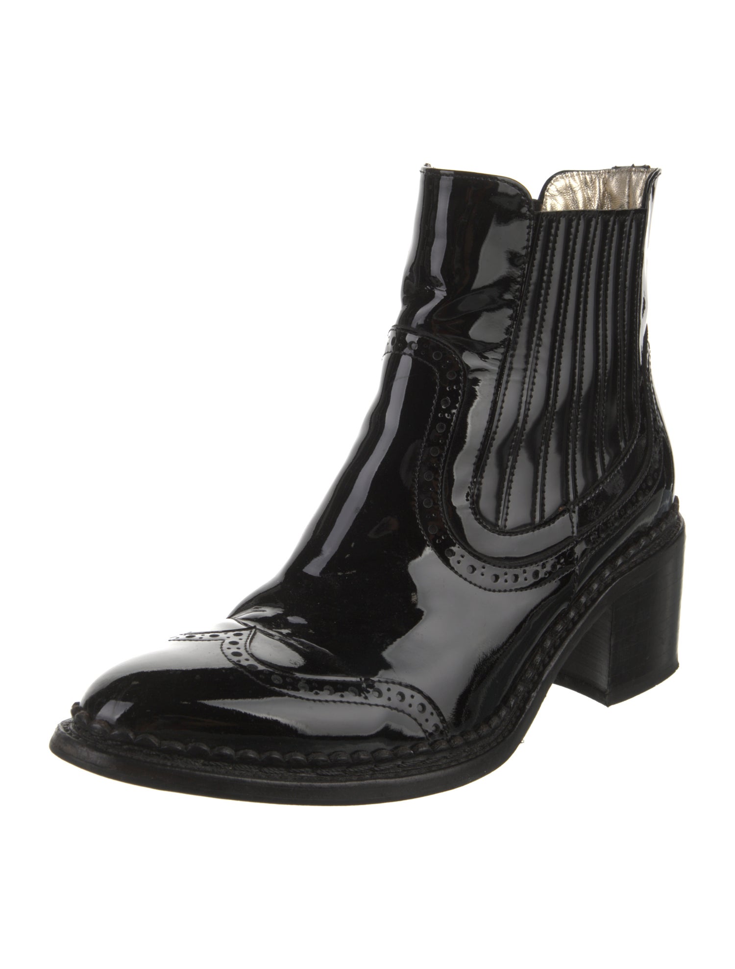 The Office of Angela Scott Patent Leather Lasercut Accents Chelsea Boots