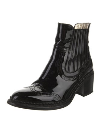 The Office of Angela Scott Patent Leather Lasercut Accents Chelsea Boots