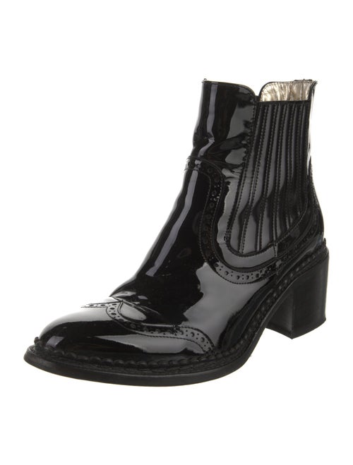 The Office of Angela Scott Patent Leather Lasercut Accents Chelsea Boots