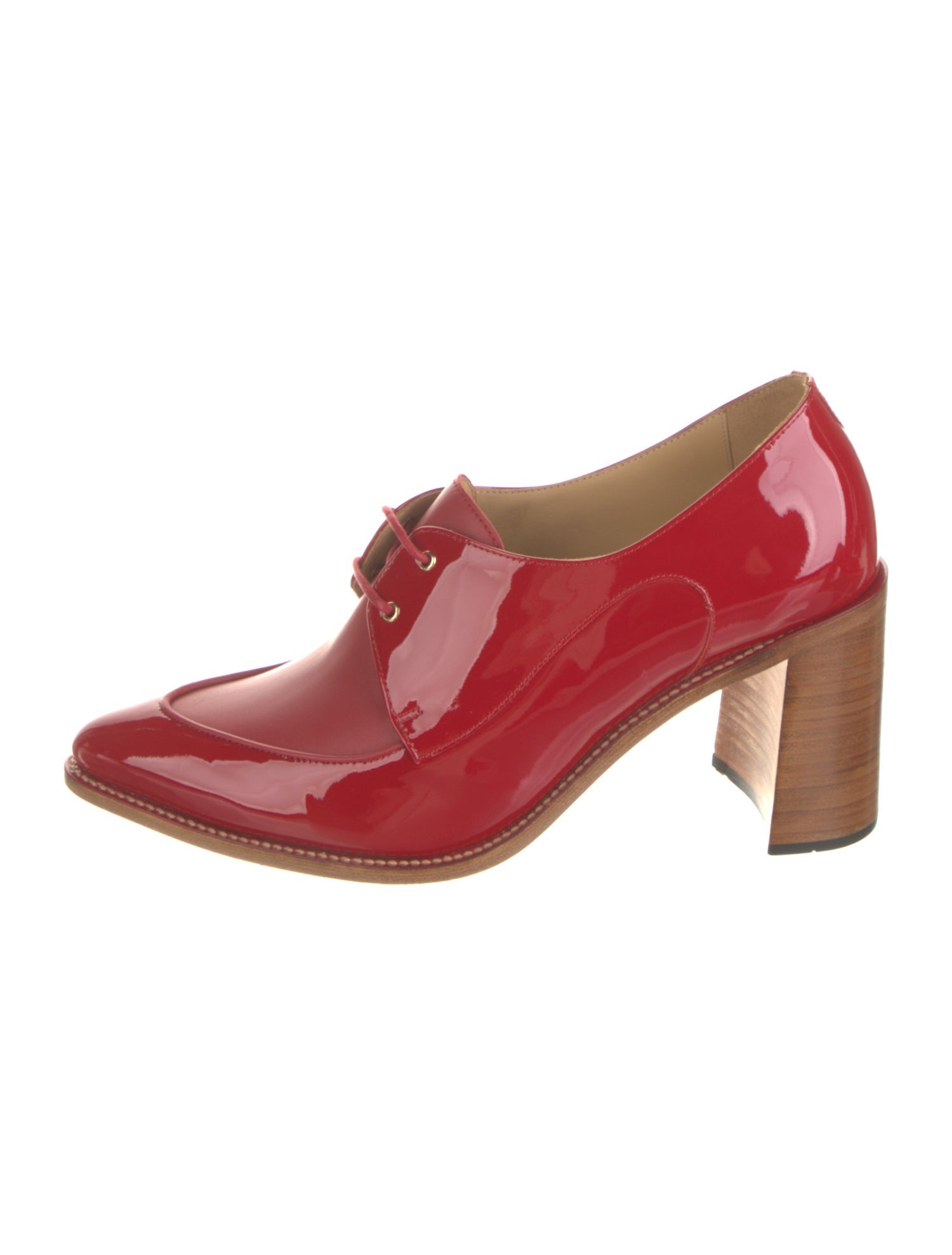 The Office of Angela Scott Patent Leather Leather Trim Embellishment Pumps