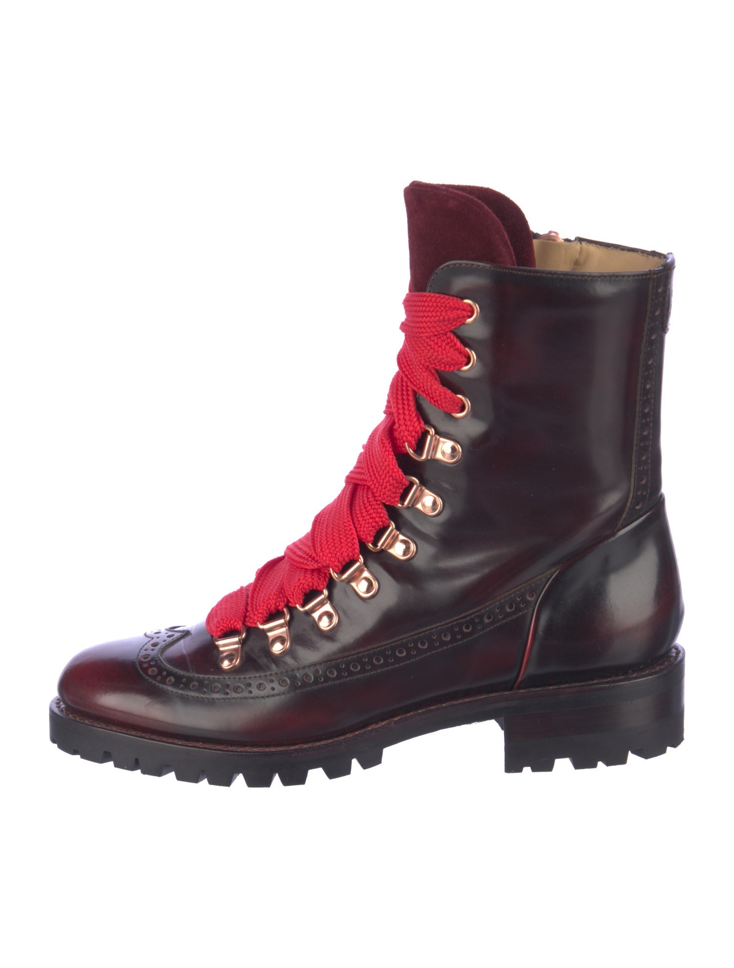 The Office of Angela Scott Leather Colorblock Pattern Combat Boots