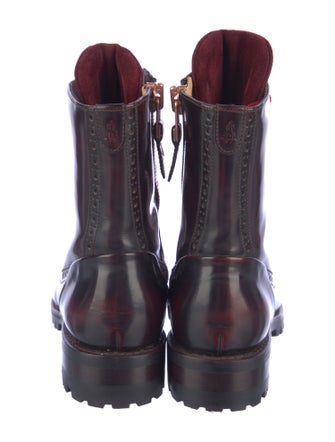 The Office of Angela Scott Leather Colorblock Pattern Combat Boots