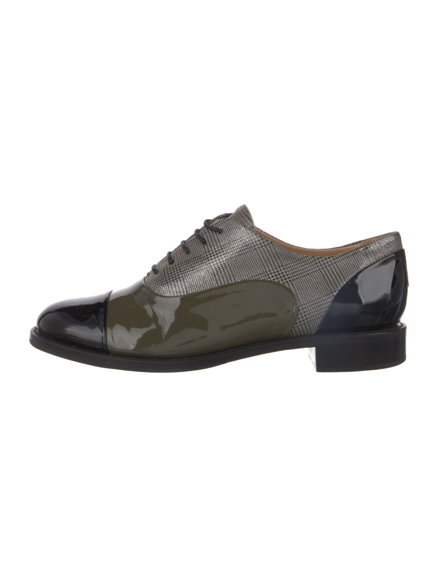 The Office of Angela Scott Patent Leather Colorblock Pattern Oxfords