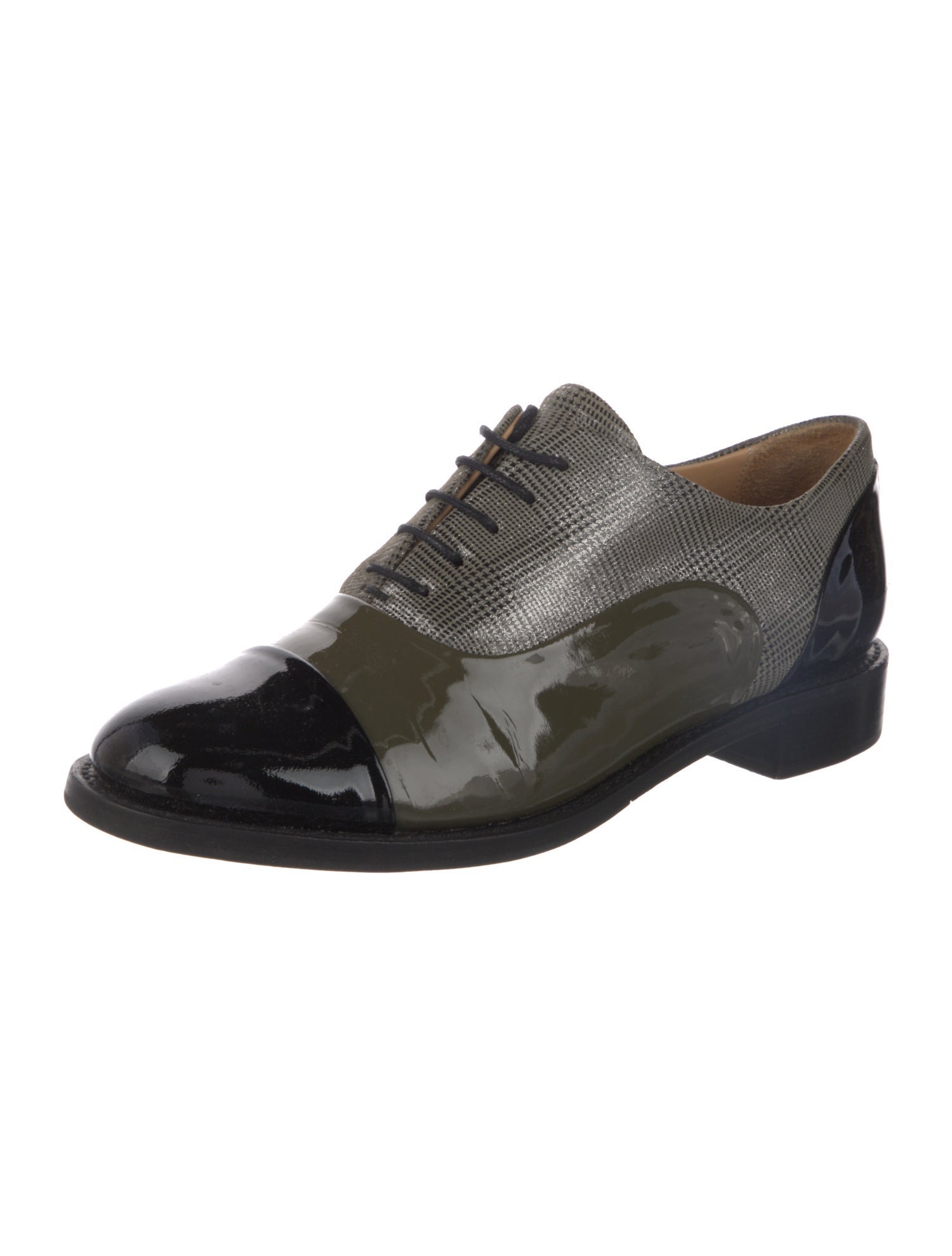 The Office of Angela Scott Patent Leather Colorblock Pattern Oxfords