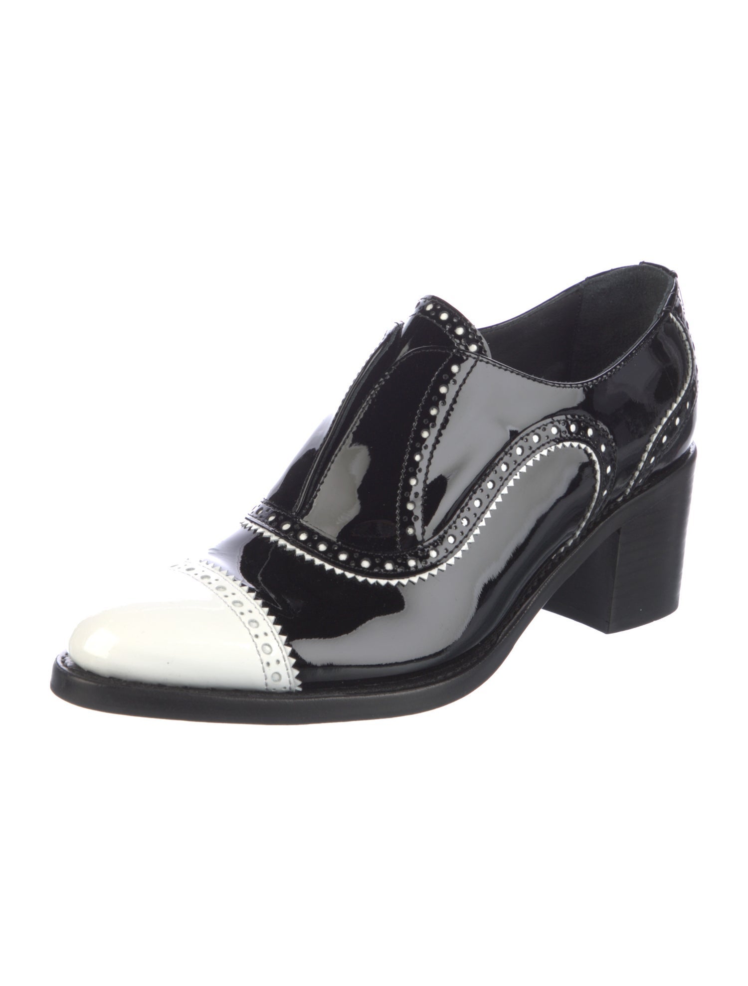 The Office of Angela Scott Patent Leather Scalloped Accent Pumps