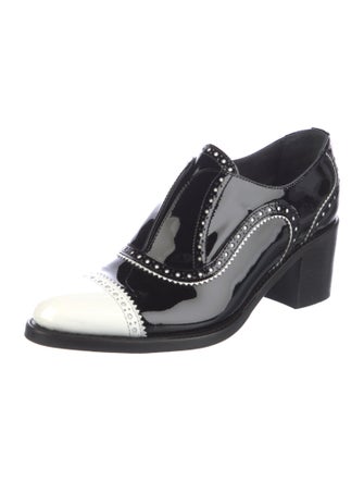 The Office of Angela Scott Patent Leather Scalloped Accent Pumps