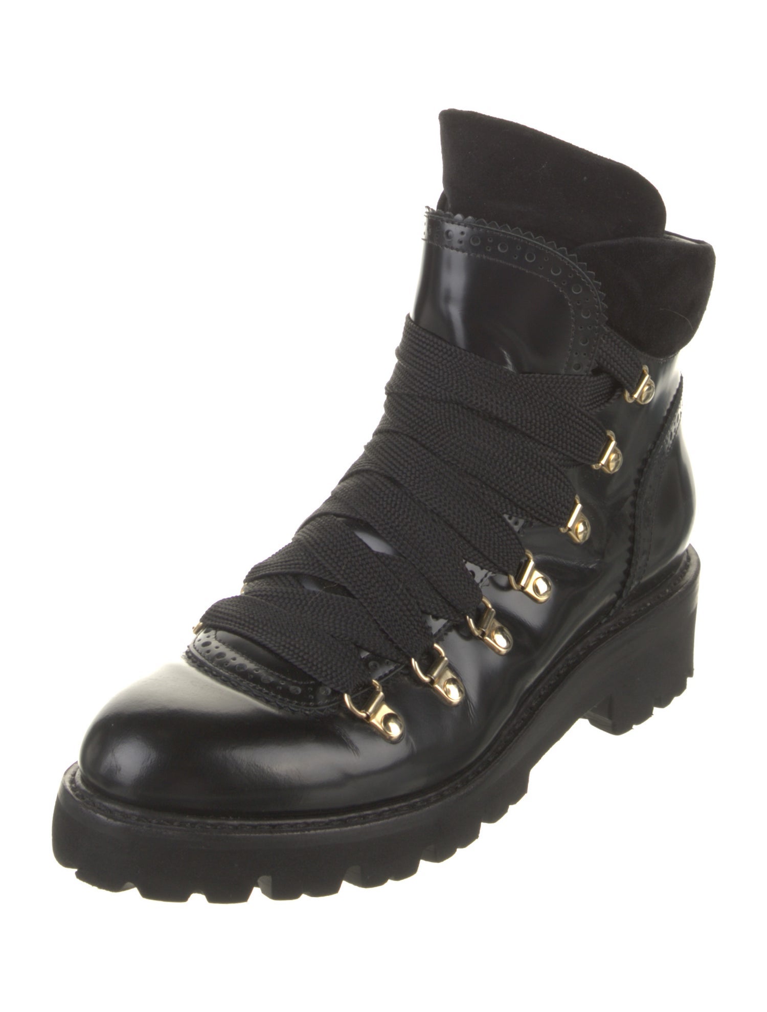 The Office of Angela Scott Patent Leather Combat Boots