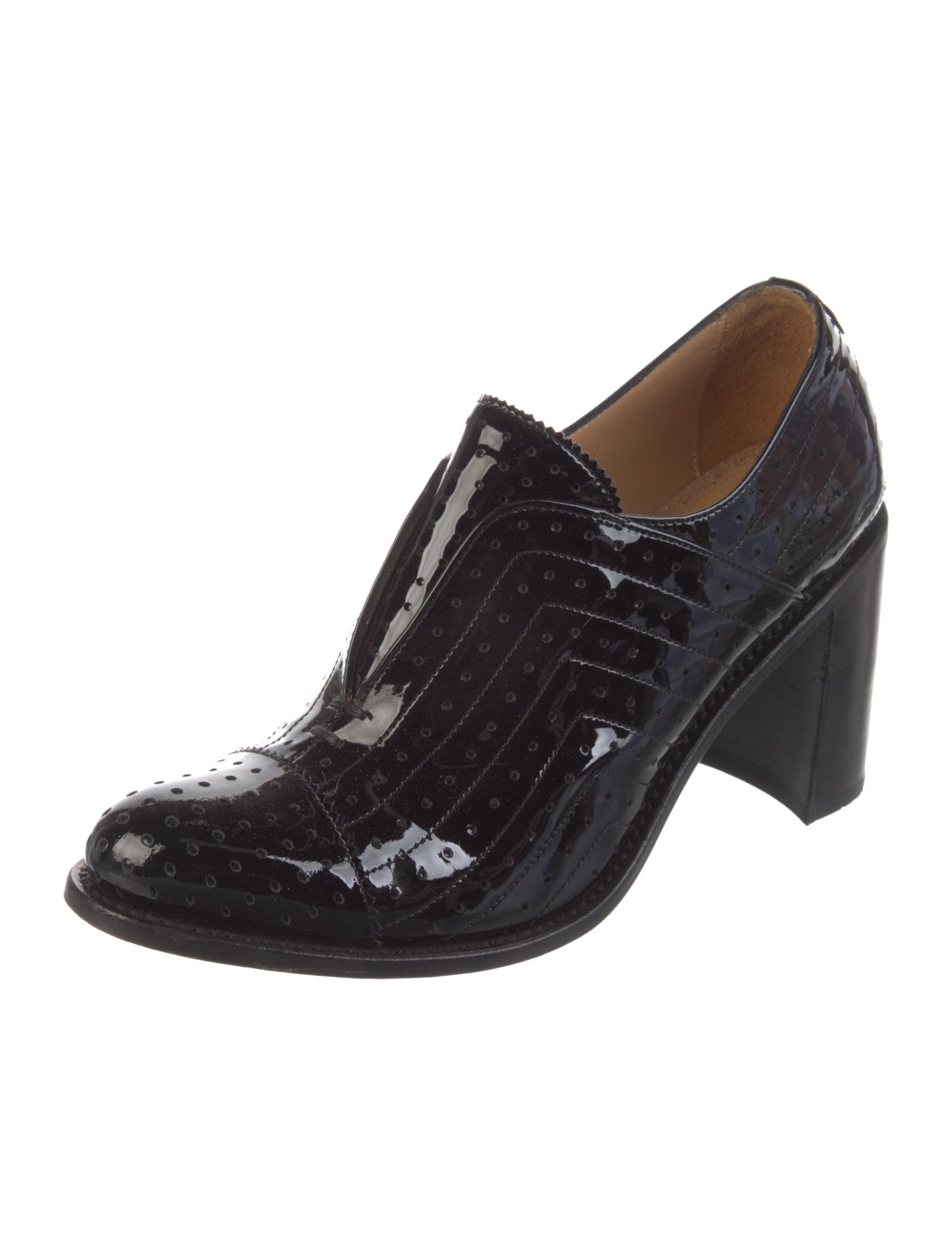 The Office of Angela Scott Patent Leather Lasercut Accents Pumps