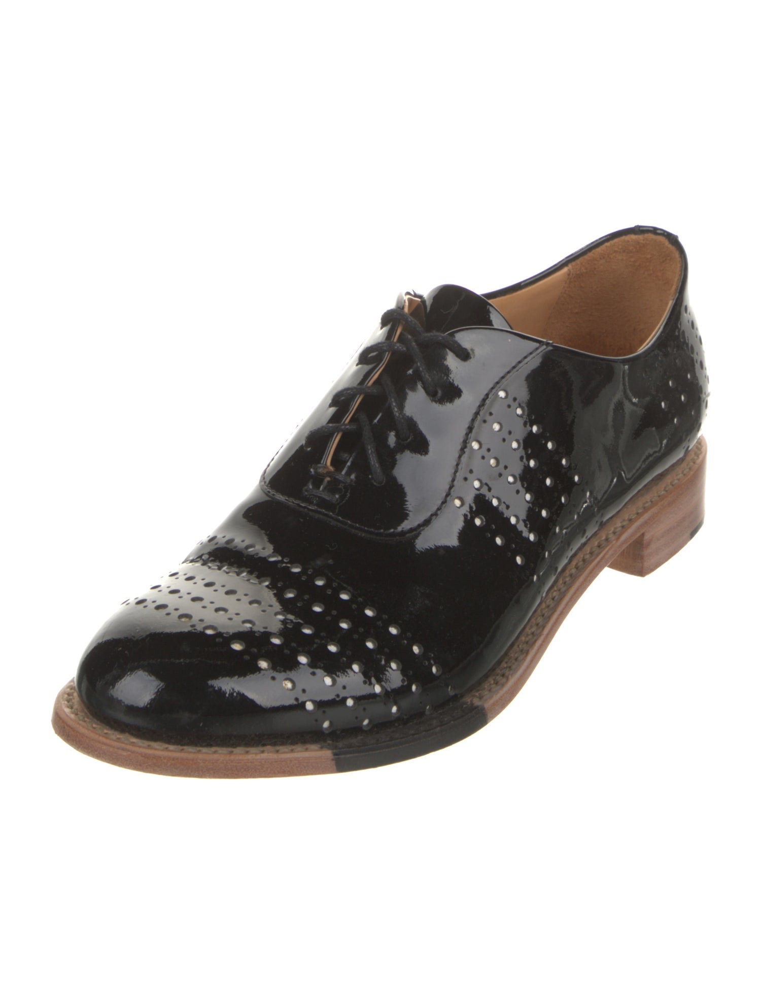 The Office of Angela Scott Patent Leather Polka Dot Print Oxfords