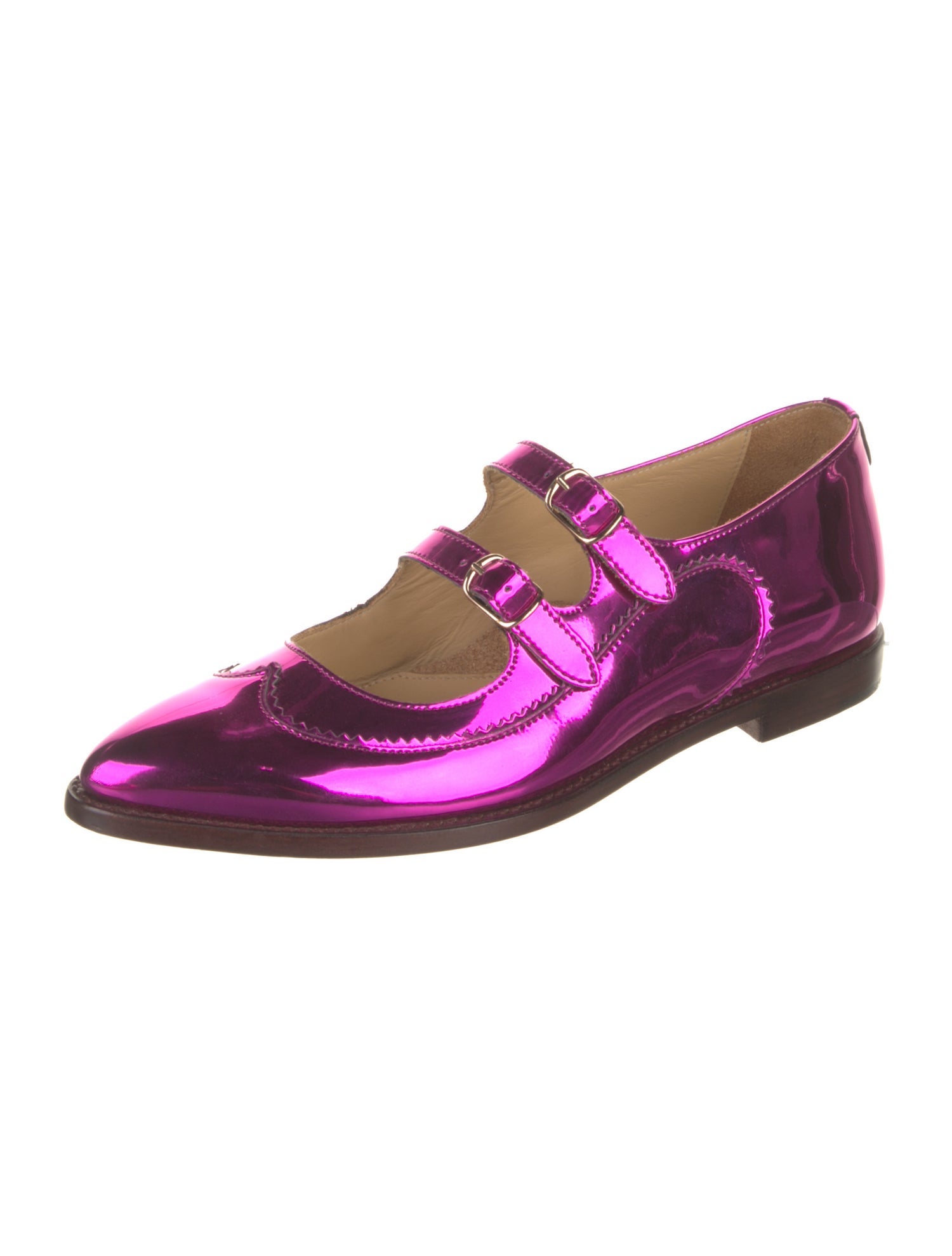 The Office of Angela Scott Patent Leather Lasercut Accents Mary Jane Flats