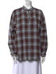 45R Plaid Print Crew Neck Button-Up Top