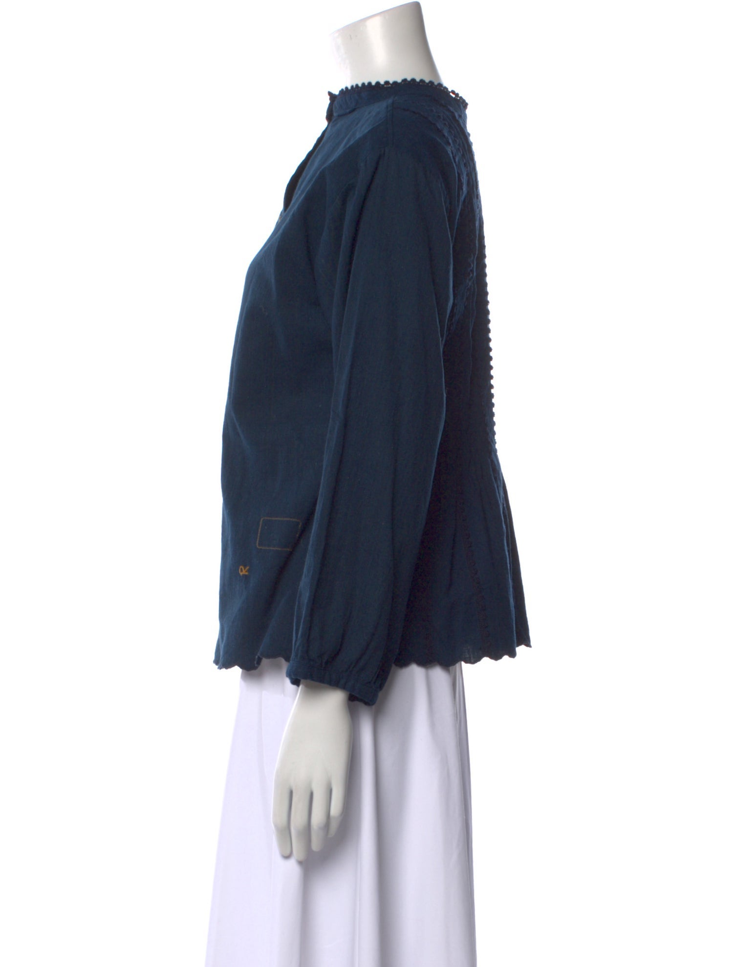 45R Mock Neck Three-Quarter Sleeve Button-Up Top