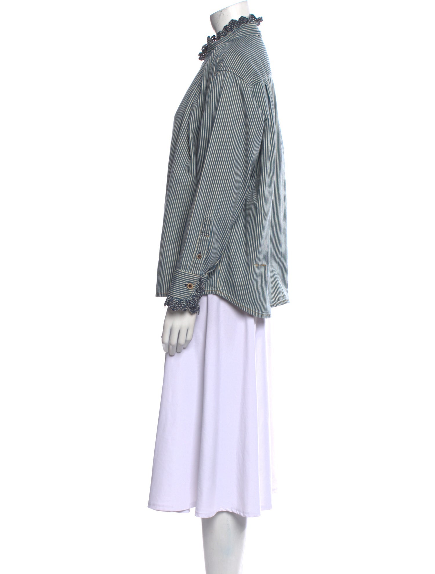 45R Striped Mock Neck Button-Up Top